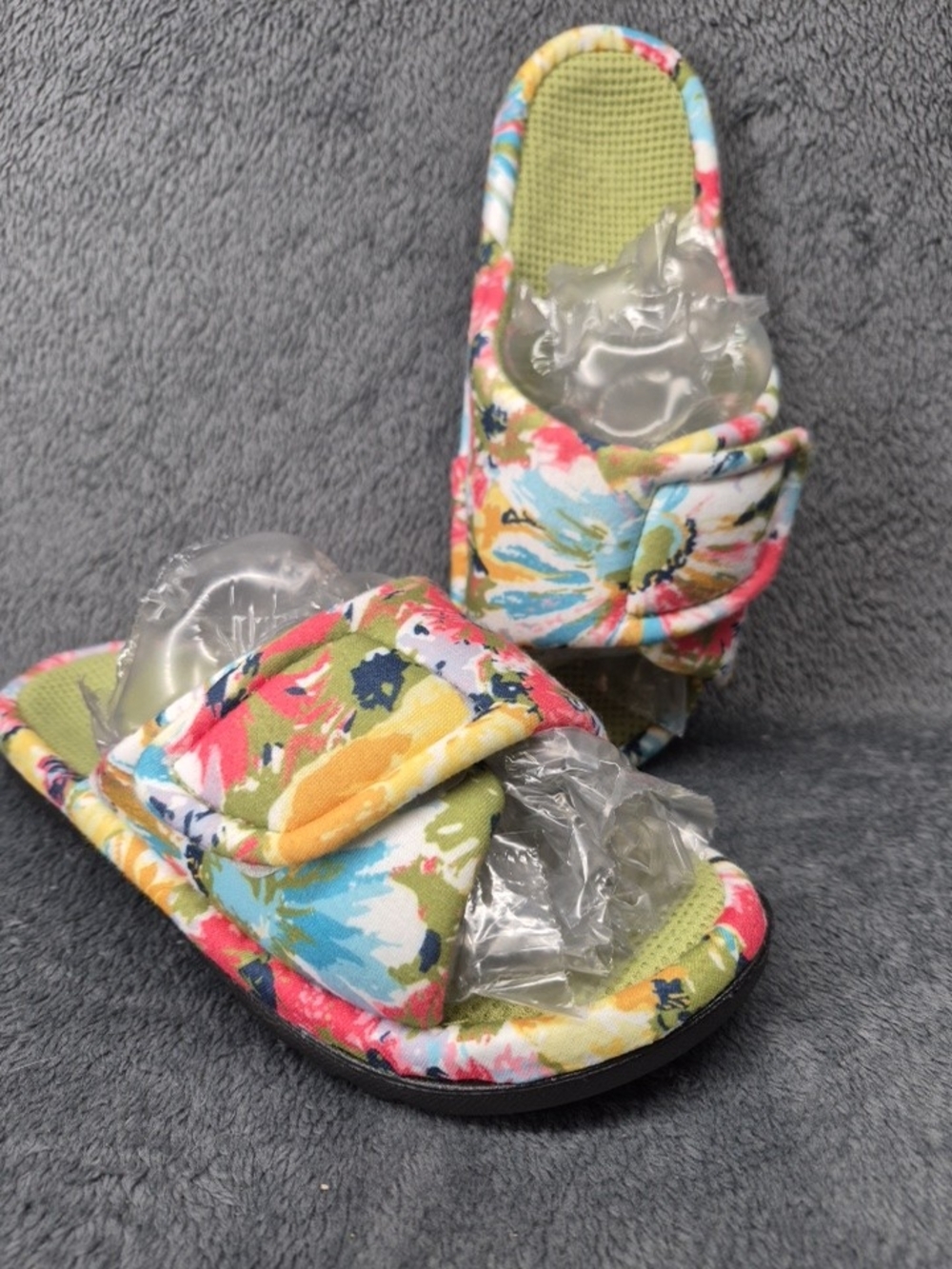 Women’s Waffle Cotton Slippers Arch Support Open Toe Adjustable In Green 36